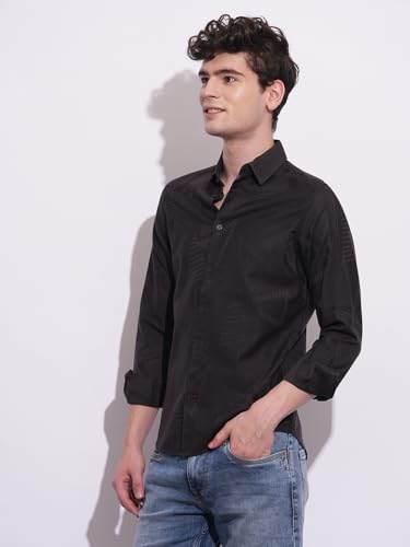 Being Human Black Moderno Fit Regular Collar Long Sleeves Men's Shirt Clothing