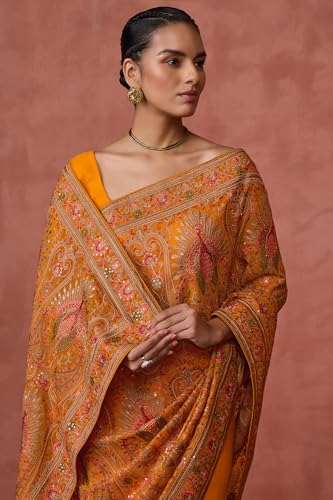 Soch Womens Mustard Georgette Embroidered Saree