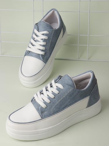 Vendoz Women Casual Denim Blue Sneakers I Cushioned Insole I All Day Comfortable I Lightweight and Stylish Shoes for Girls CNV7018BLU-37