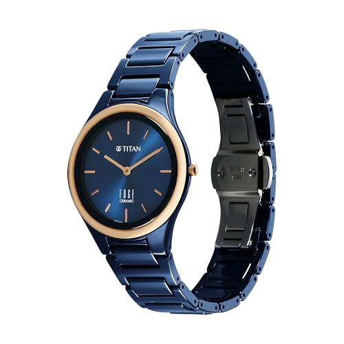 EDGE Titan Bicolour Quartz Analog Blue Dial Blue Ceramic Strap Watch for Women