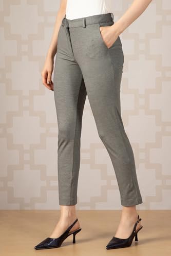 Women Grey Textured Formal Trousers