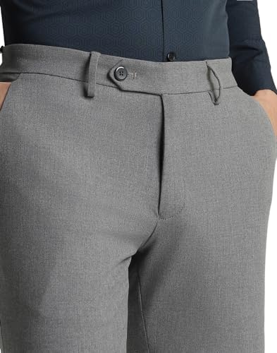 Men Grey Textured Formal Trousers