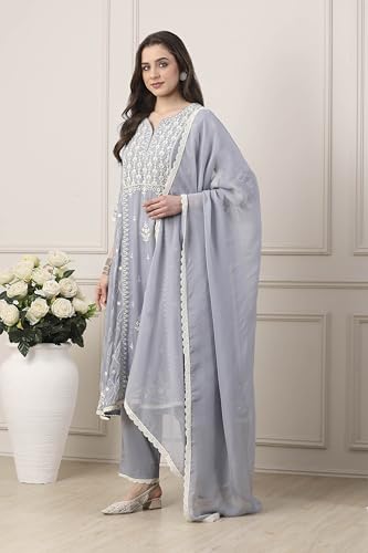 BIBA Solid Viscose Kalidar Festive Kurta With Palazzo and Dupatta