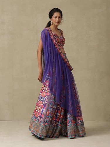 Aarke Ritu Kumar Purple Floral Printed Lehenga With Blouse And Dupatta