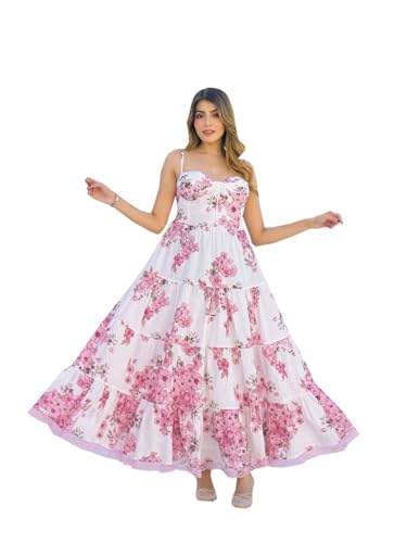 Divena White Floral Shoulder Strap Cotton Dress