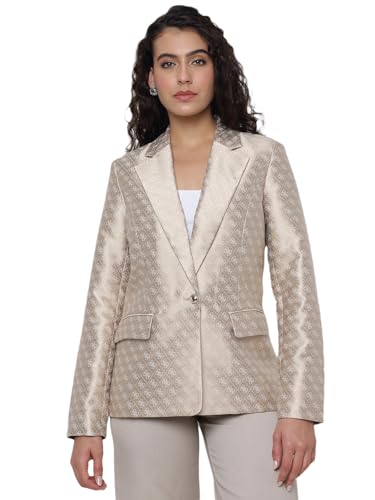 GUESS Diletta Logo Jacquard Twill Gold Geometric Lapel Collar Regular Fit Single Breasted Blazer