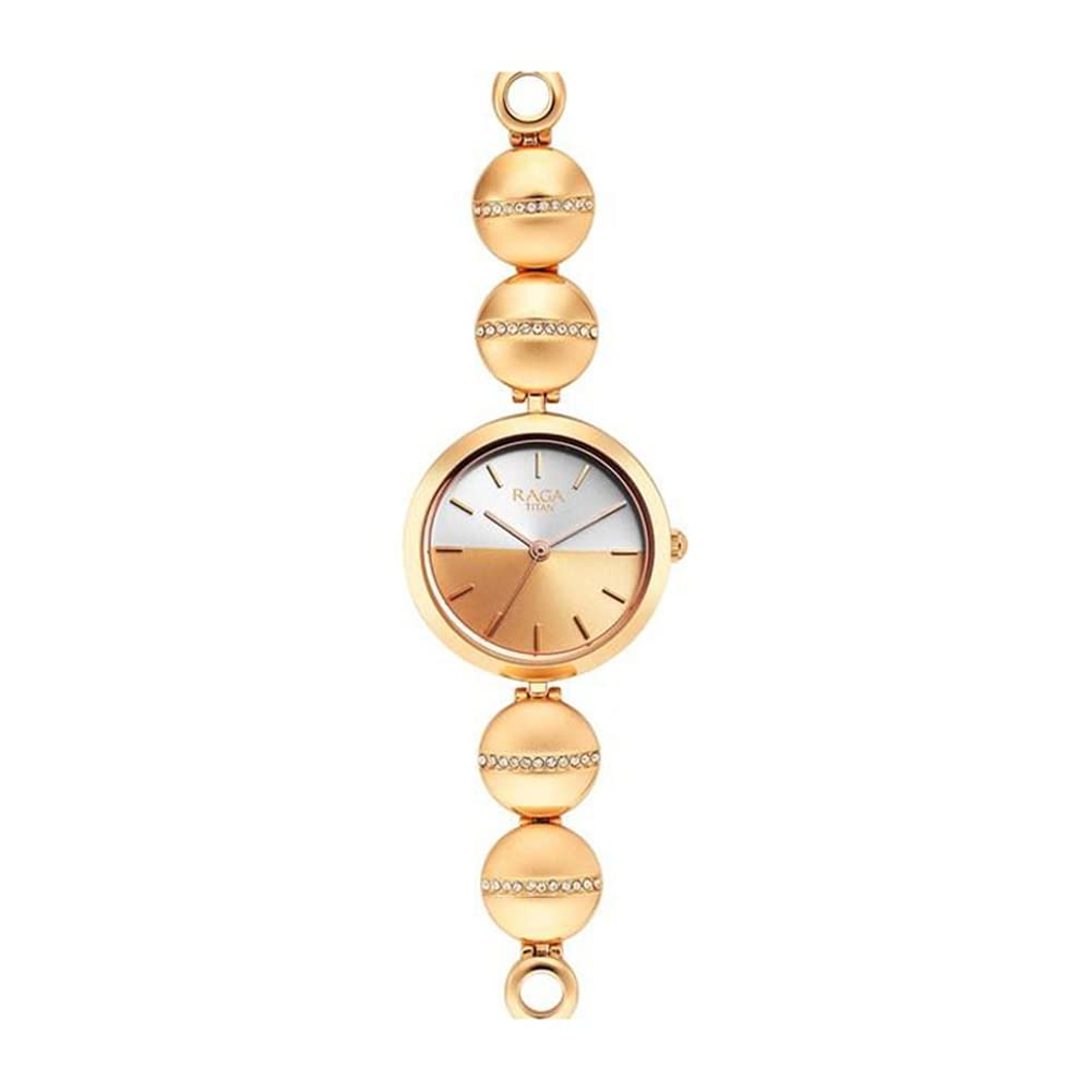 Titan Raga Delight Quartz Analog Two Toned Silver & Rose Gold Dial Rose Gold Metal Strap Watch for Women - NT2606WM11