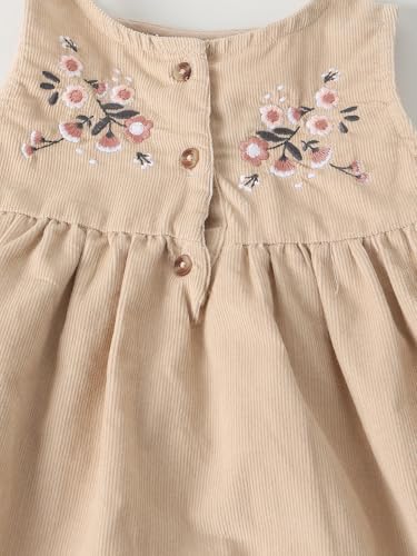 Max Girls Embroidered Pinafore Dress with T-Shirt (Beige_6-12 M)
