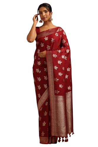 Soch Womens Maroon Viscose Silk Floral Zari Woven Saree