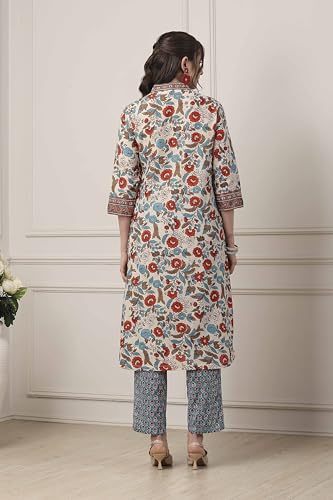 Biba Women White Cotton Straight Kurta Pants Set_40