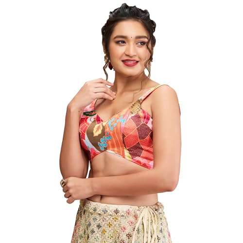 S SALWAR STUDIO Multi Silk Printed Sweetheat Neck Sleeveless Blouse