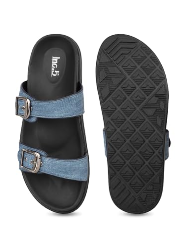 Womens Blue Casual Solid Open Toe Flat Slip-On Sandals