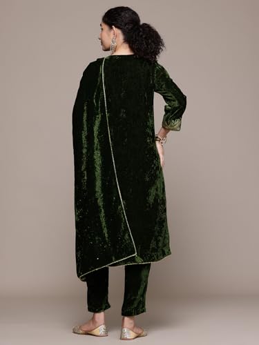 Aarke Ritu Kumar Bottle Green Nazara Festive Round Neck Kurta With Pant And Dupatta