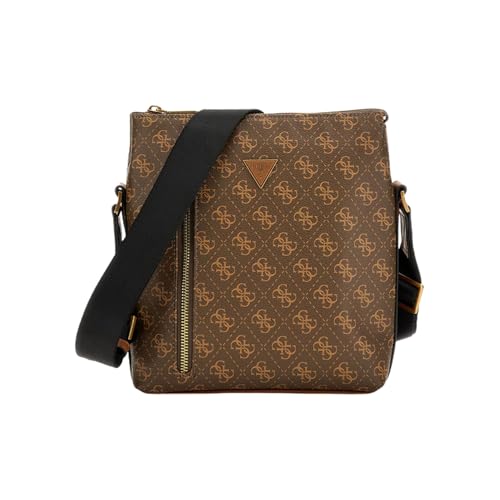GUESS Men Brown Polyurethane Monogram Vezzola Eco Xbody Bag with Zipper