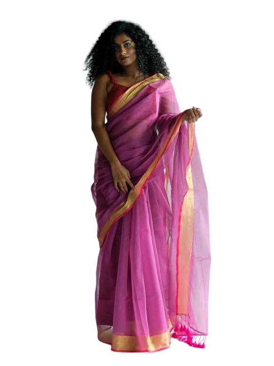 Suta Pink Gold Solid Cotton Zari Saree