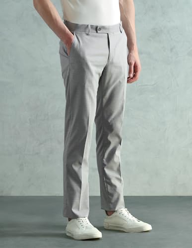 Arrow Men's Tapered Fit Mid Rise Trousers (ARAEOTR2191_Light Grey_34)
