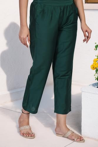 W for Woman Green Cropped Rayon Straight Pant - (W63325-224096-L)