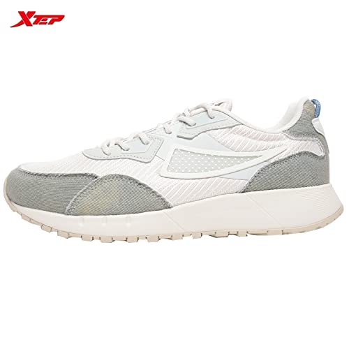 XTEP Women's Grey White Colour Blocking Synthetic Leather RB Casual Shoes (4.5 UK)