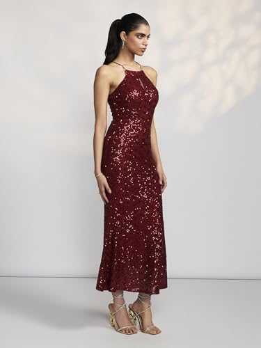 Label RITU KUMAR Red Corsica Halter Neck Long Dress
