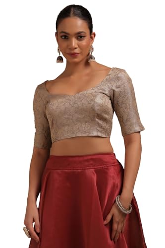 Soch Womens Grey Tussar Floral Print Padded Blouse