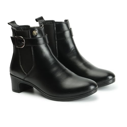 ELLE Women's Fashionable Buckle Boots Colour-Black, Size-UK 3