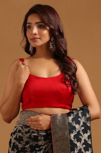 Soch Womens Black Satin Botanical Zari Woven Saree