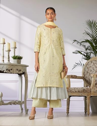 BIBA Women's Synthetic a line Salwar Suit Set (SKD651842_Lemon Yellow_2XL (42))