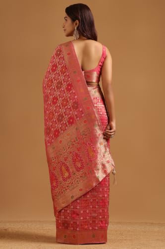 Soch Womens Onion Pink Silk Blend Ethnic Motifs Zari Woven Saree