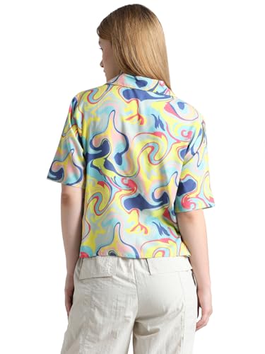 ONLY Women Printed Viscose Regular Fit Yellow Shirt
