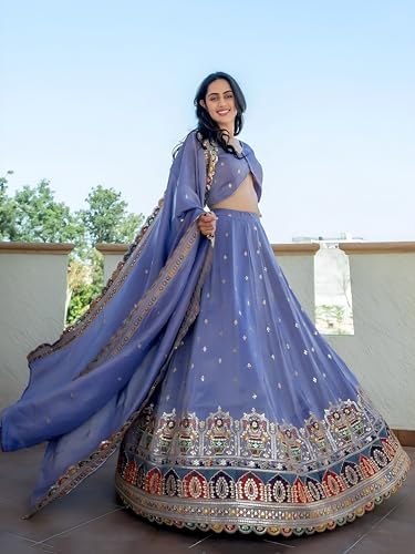 Zeel Clothing Women's Sequins Thread Embroidered Cosmos Silk Lehenga Choli With Dupatta (5128-Women-Lehenga-Choli-Latest; Free size) (Lavender)