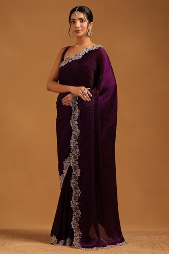 Soch Womens Purple Fendy Organza Saree With Stone Work