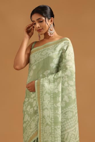Soch Womens Light Green Art Silk Botanical Saree