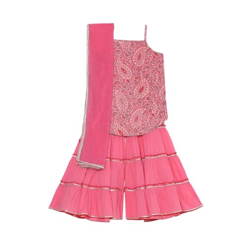 Biba Girl's Cotton Kurta, Bottom, Dupatta (KWPAISLEY6394SS25PNK_Pink