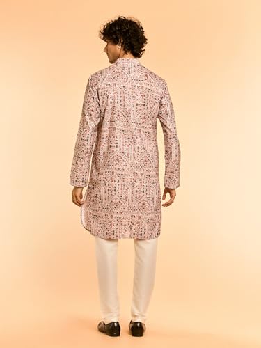 DIWAS BY MANYAVAR Men's Cotton Blend Digital Print Zip Neck Kurta Set (Beige,XXL)