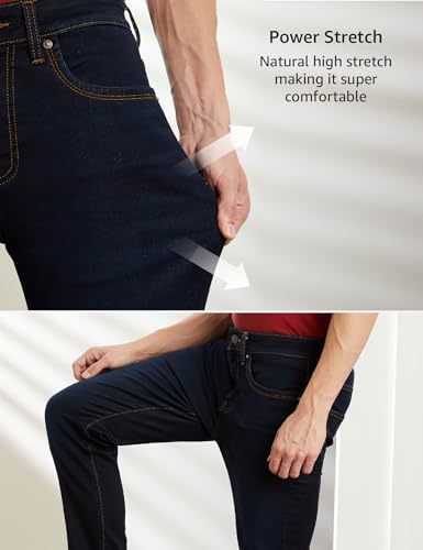 Symbol Premium Men's Slim Fit Stretchable Mid Rise Jeans | Casual Denim | Cotton Stretch | Fashion Shades of Black & Blue (Available in Plus Size) (SP-S24-M-DNM-102_Dark Indigo_44)