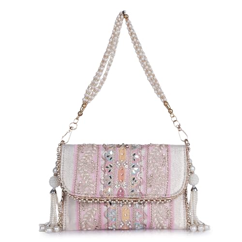 PLANX SILK Stylish Fancy Designer Potli Bag – Embroidered Pearl Handle Festive Clutch