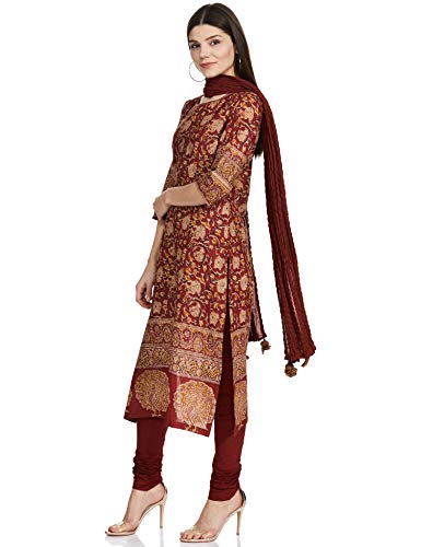 BIBA WOMEN PRINTED FITTED SALWAR KURTA DUPATTA(SKDKALAMKAR6935_RED_34)