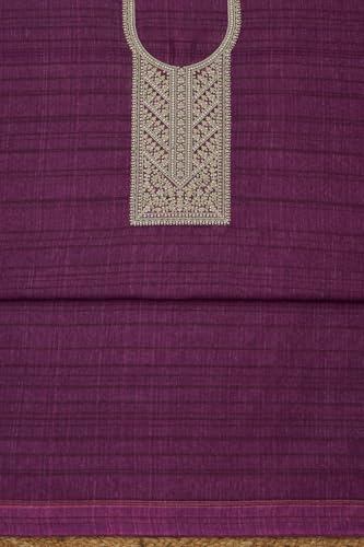 Soch Womens Wine Art Tussar Embroidered Unstitched Dress Material With Zari