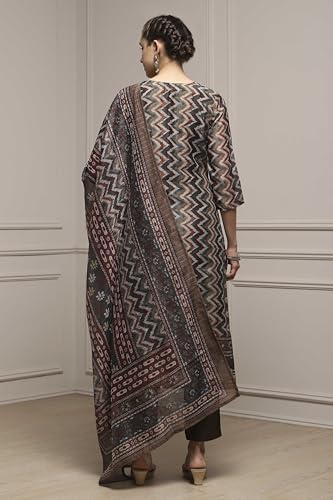 Biba Women Green Chanderi Blend Printed Embroidered Unstitched Suit Set_FREE SIZE