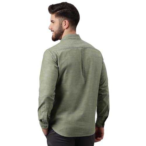 Woodland Men Cotton Solid Regular Fit Long Sleeves Shirts (Olive, S)