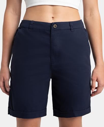 Jockey A125 Women's Super Combed Cotton Woven Twill Fabric Relaxed Fit Shorts with Convenient Side Pockets_Navy Blazer_XXL