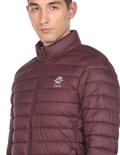 U.S. POLO ASSN. Men Maroon High Neck Nylon Solid Puffer Jacket