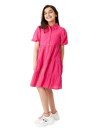 olele® Girls Lucy Shirt Cotton Dress for 5 to 6 Years Kids Hot Pink