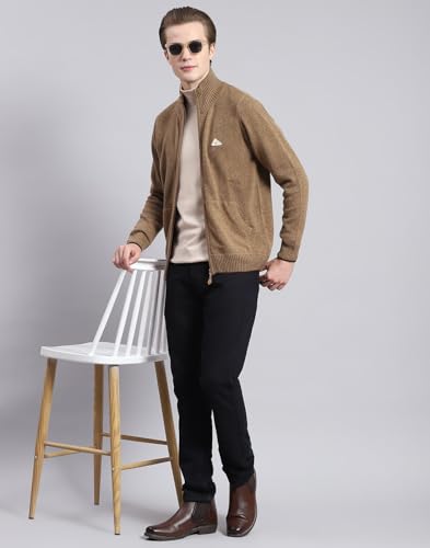 Monte Carlo Mens Woolen Blend Solid Sweater (1230124Zp-1653-46, Mid Browm, 3XL)