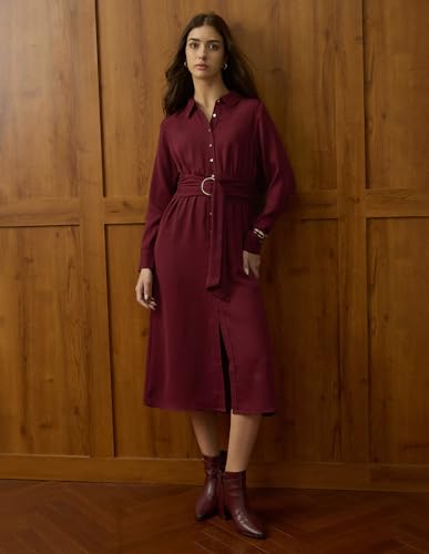 U.S. Polo ASSN. Women Solid Shirt Dress (UWAW25DRS196_Cabernet_S)