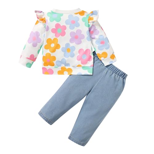 Hopscotch Baby Girls Floral Print Full Sleeves Multicolor Jeans set For Ages (9-12 Months)