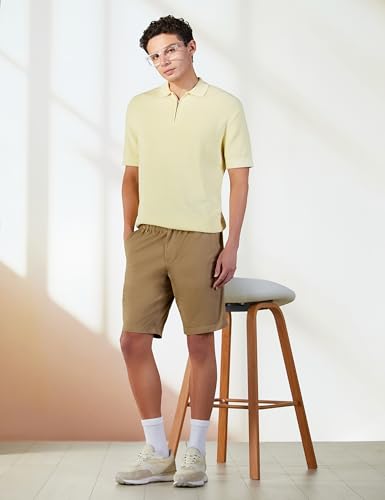 Jockey 1203 Men's Super Combed Mercerised Cotton Woven Fabric Straight Fit Solid Shorts with Side Pockets_Sepia Tint_XL