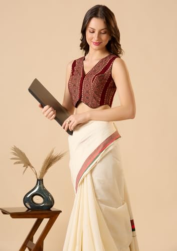 S SALWAR STUDIO Waistcoat Pattern Ajrakh Sleeveless Readymade Blouse Maroon