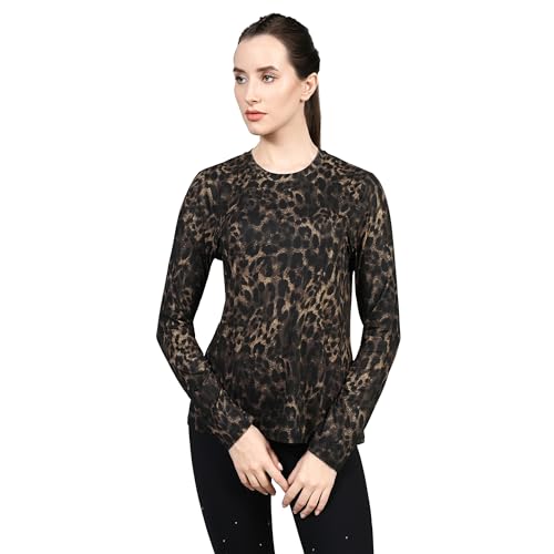 Skechers Womens GODRI Serene Cheetah LS Natural Taupe Tops