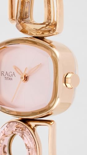 Titan Raga Facets Quartz Analog Pink Dial Rose Gold Stainless Steel Strap Watch for Women - NT95118WM02